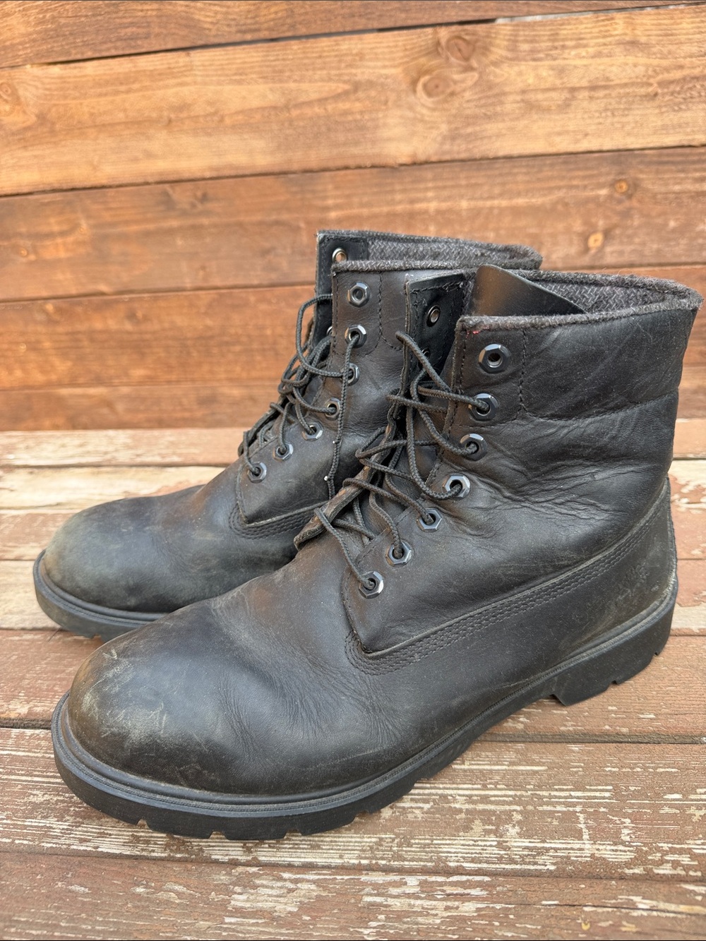 Timberland Black Leather Lace-Up Work Boots
